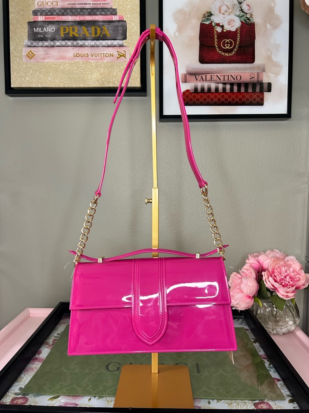 Hot Pink Women’s Jelly Bag- Top Handle and Adjustable Crossbody Shoulder Strap - Picture 4 of 11